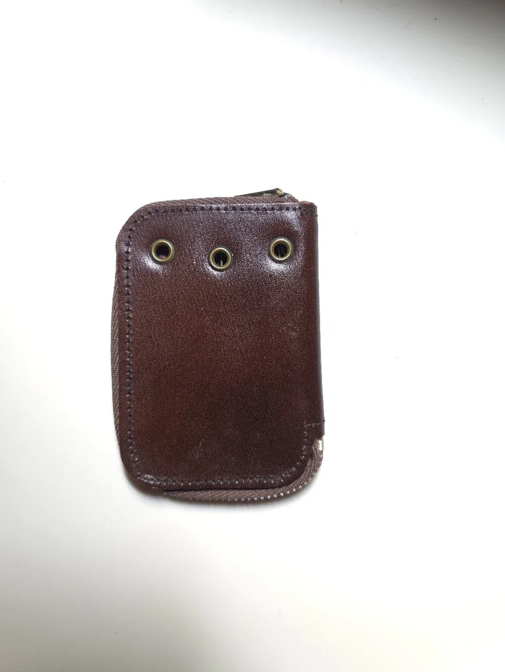 Vintage Genuine Cowhide Leather Key Holder Zip Pouch Brown Unisex Wallet